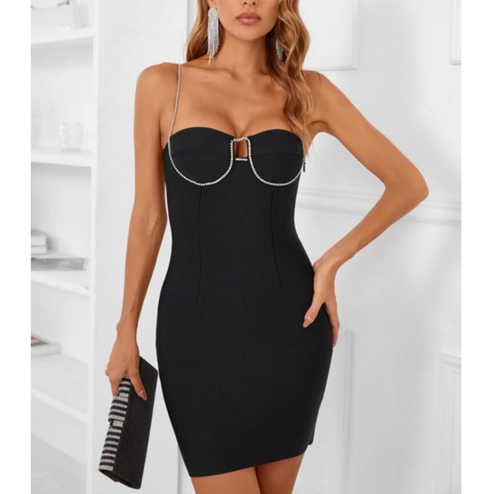 Mad for Love black jewled bust mini dress